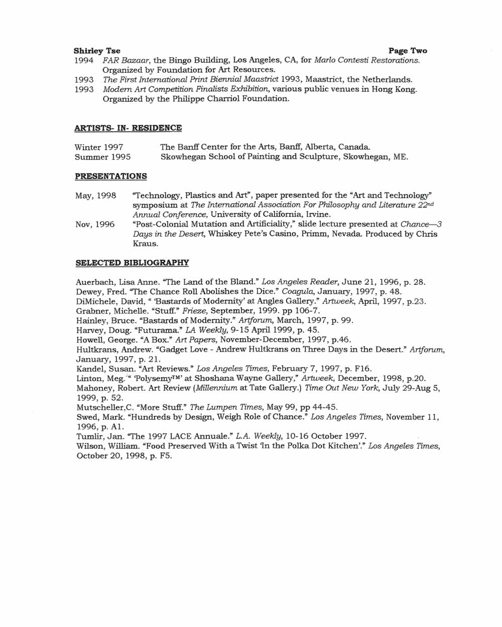 Shirley Tse's Resume, pg 2